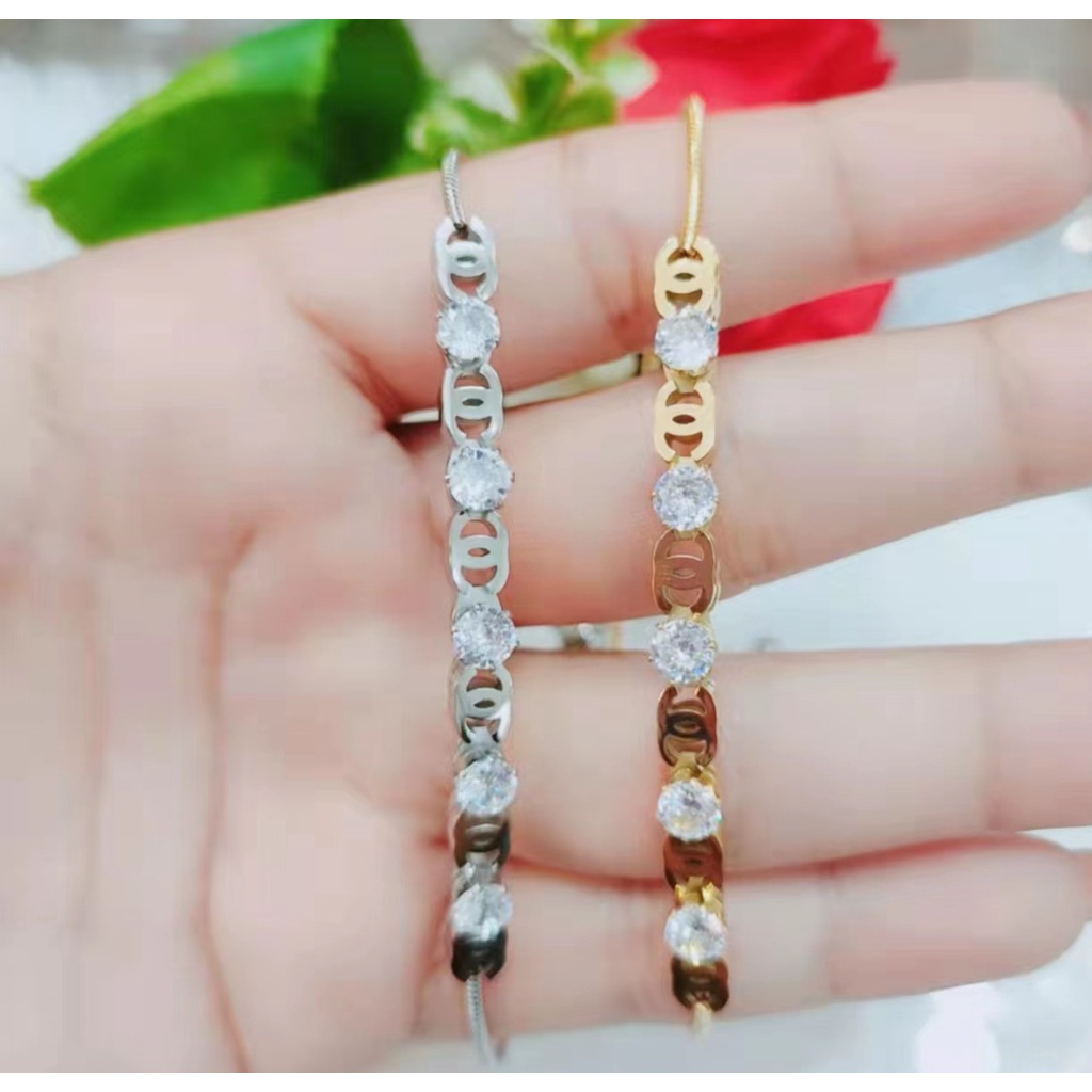 Gelang Titanium CC  Permata Rantai Serut Perhiasan Fashion