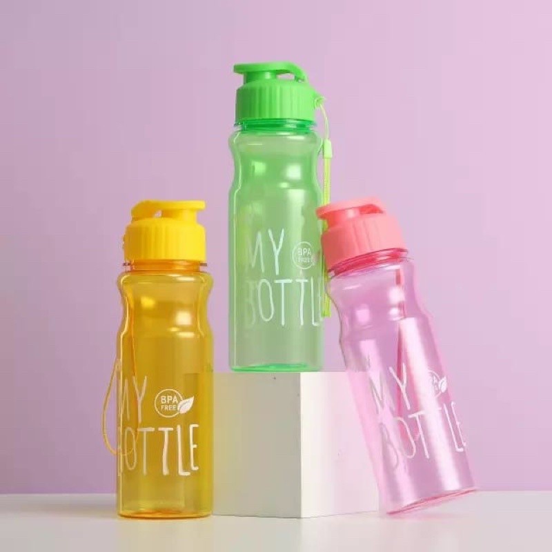 BELLA - NEW BOTOL MINUM MY BOTTLE TALI / SARUNG WARNA DENGAN TUTUP FLIP KLIK  TERBARU