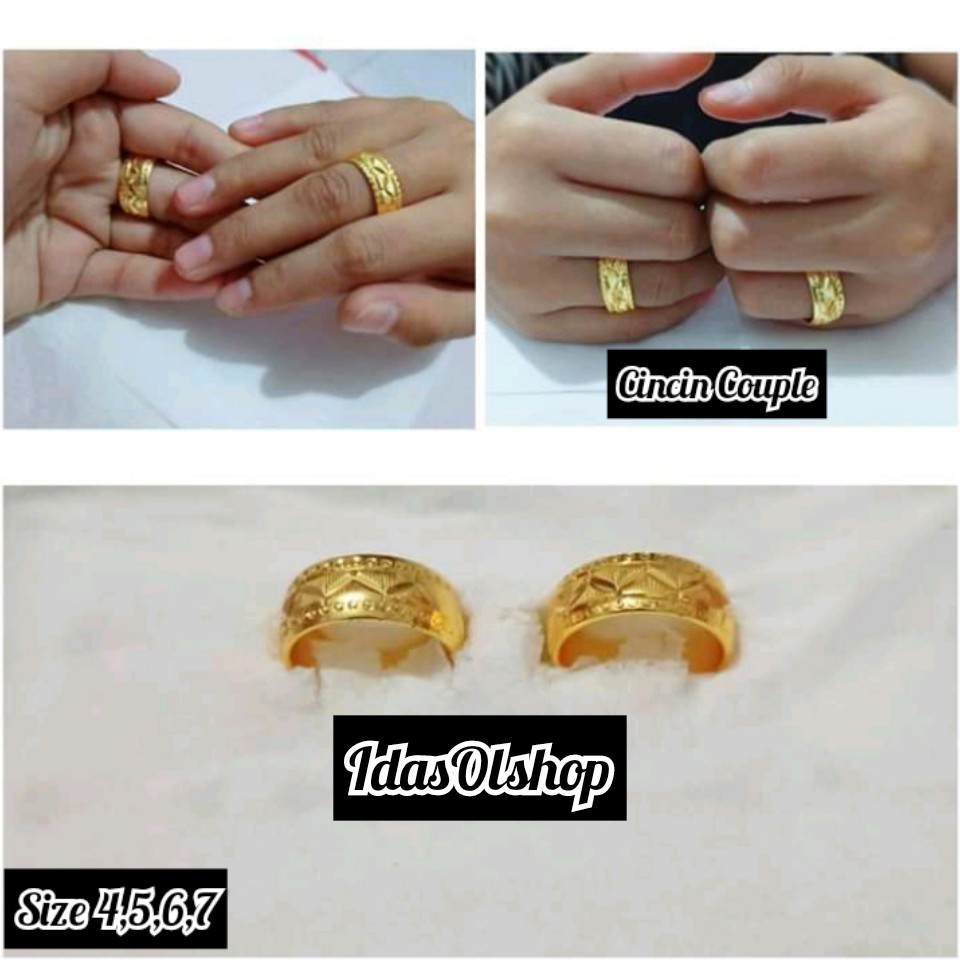 Cincin Tunangan couple(2pcs) LOGAM EMAS ANTI KARAT
