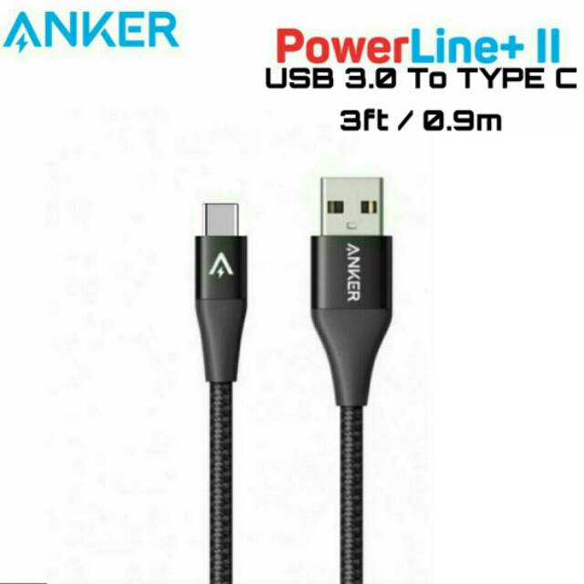 Kabel Data Charger Anker  Nylon Power Line+ II Cable USB 3.0 To Usb Type C 3ft A8462 A8462H21 A8123