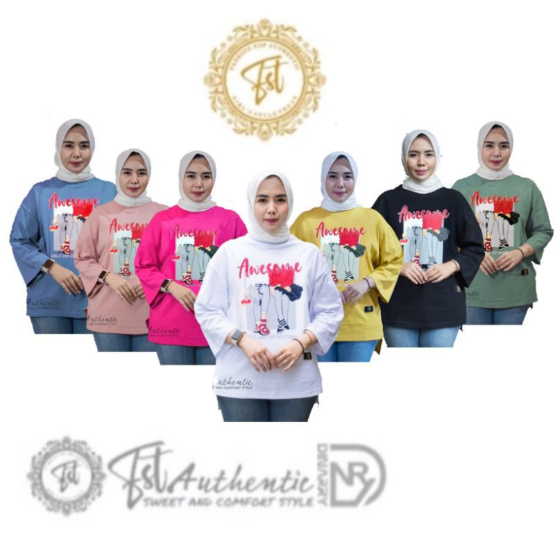 KAOS wanita lengan panjang 7/8 dinary TOP FASHION dan DINARY TERBARU LENGAN PANJANG 7/8 bahan catton