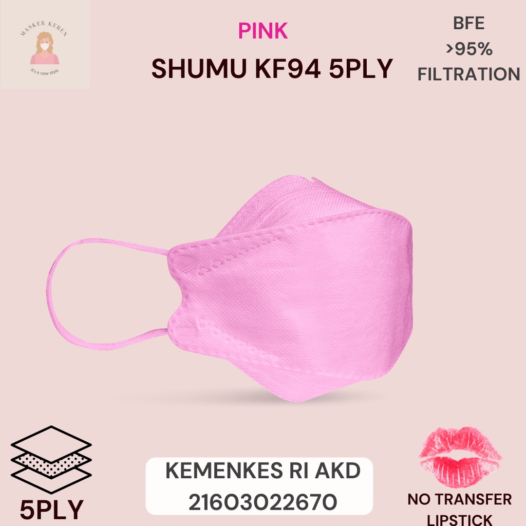 Masker KF94 SHUMU PINK Masker Anti Lipstick Transfer Murah Original