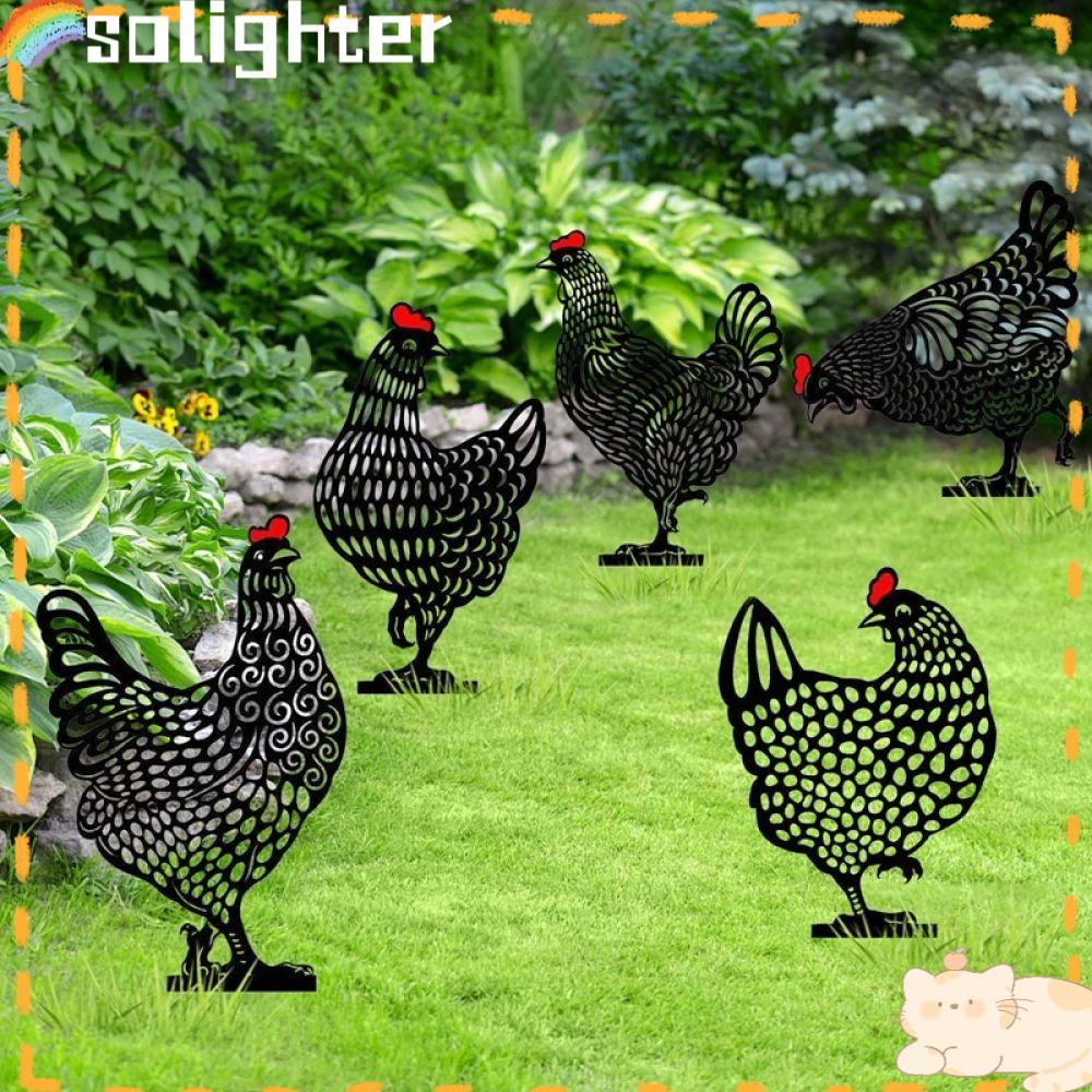 Solighter 4PCS / Set Ornamen Patung Siluet Anak Ayam Untuk Dekorasi Taman / Outdoor