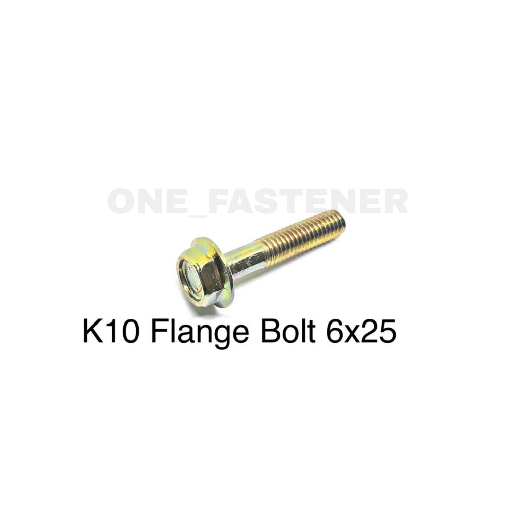 100 Pcs K10 Baut Flange Bolt M6x25 Kuning 1.0 Topi Kunci 10 2.5cm FBK