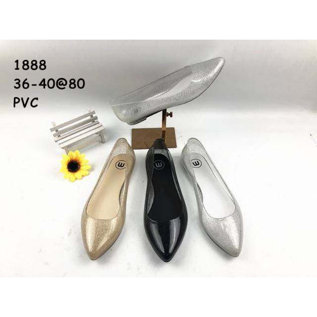[SALE  ] Sepatu Flat Shoes Jelly 1888 Bening Wanita Gliter Transparan