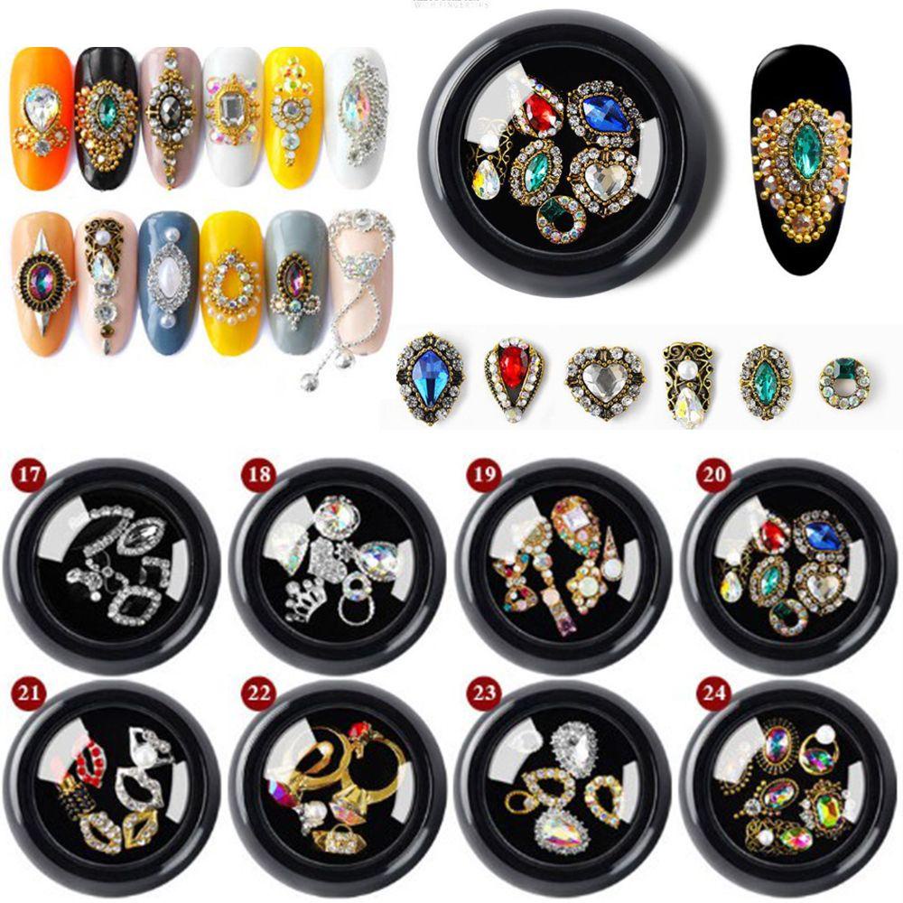 AUGUSTINA Augustina Nail Art Charms 6Pcs /Set Tips 3D Warna-Warni Manicure Charm Kaca Oktagonal Studs Alloy Crystal