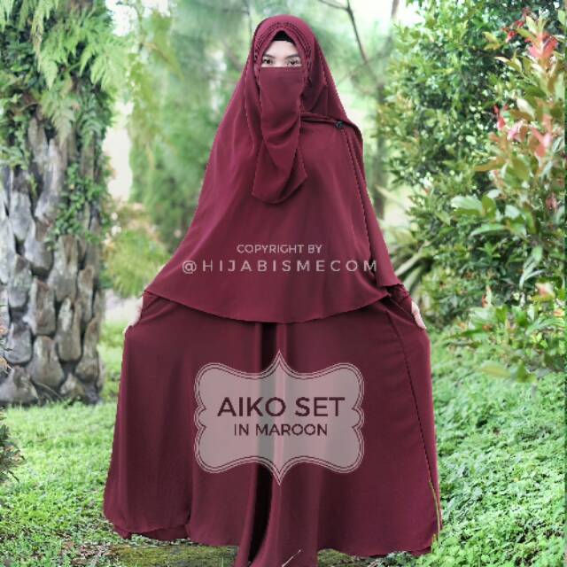 Gamis aiko marun merah hati  set free cadar tali ori by hijabisme