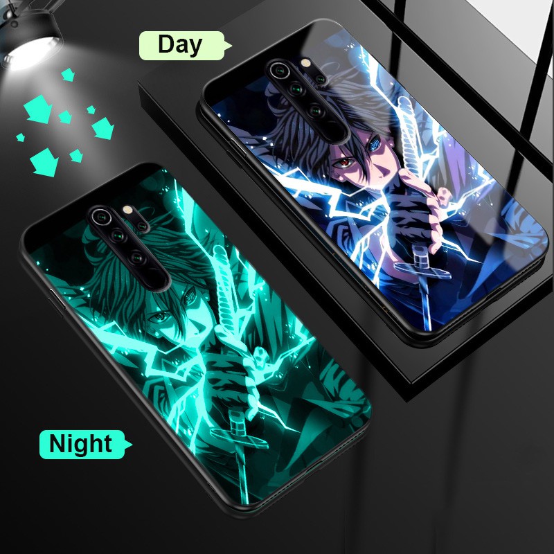 Sasuke Naruto Anime Glowing Tempered Glass Case Hp Xiaomi Redmi Note 9