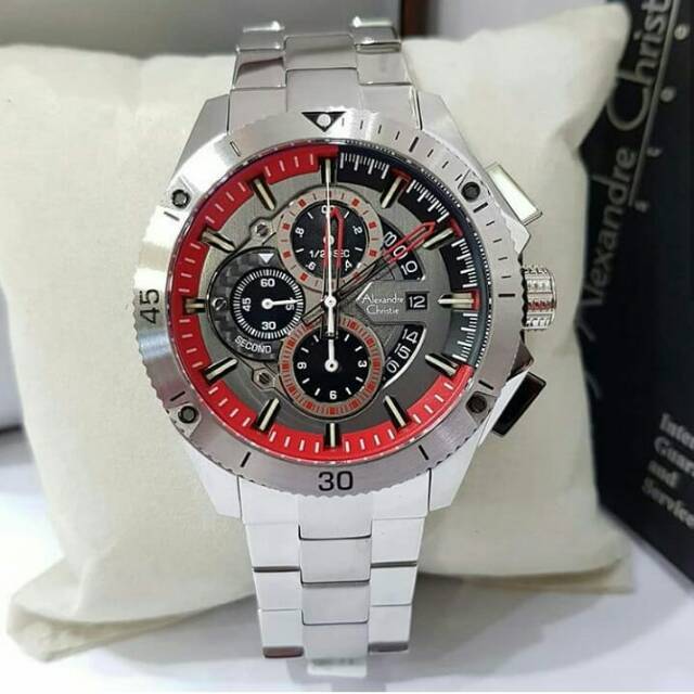 JAM TANGAN PRIA ALEXANDRE CHRISTIE 6465 COWOK SILVER RED ORIGINAL
