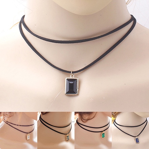 Hu Hu Hu Hu Hu Alat Bantu Pasang Kacamata♡ Kalung Choker Rantai Pendek Liontin Berlian Imitasi Bentuk Persegi Gaya Vintage Untuk Wanita