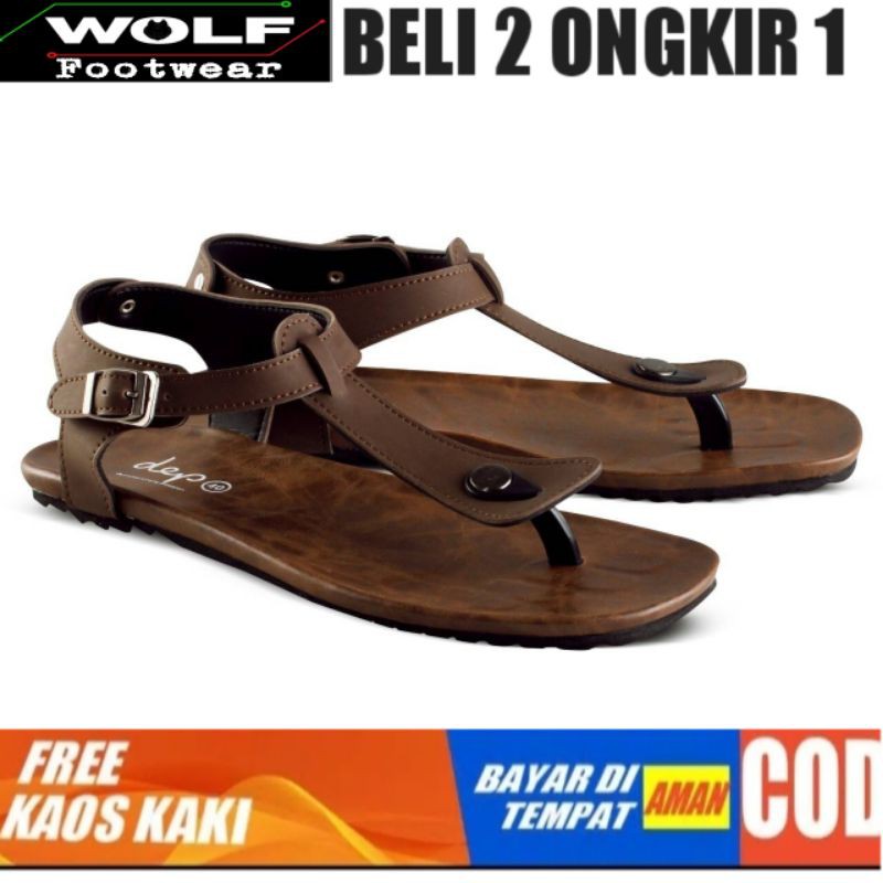 FULL LEATHER SANDAL KULIT PRIA 05 DEP BLACK BROWN NAVY KULIT SAPI ASLI ORIGINAL