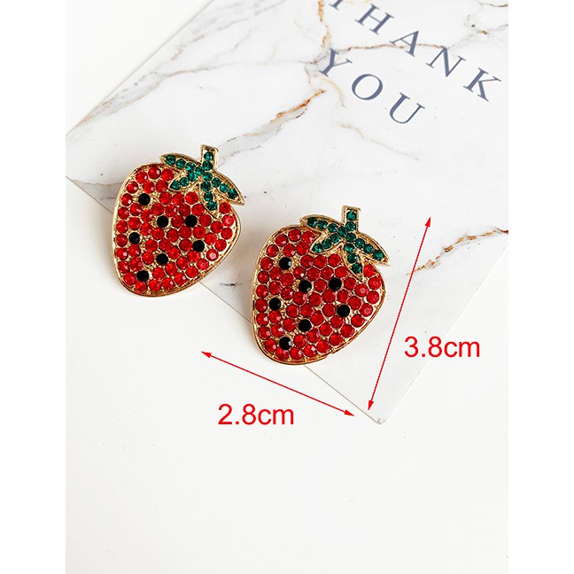 LRC Anting Tusuk Fashion Alloy Studded Strawberry Stud Earrings F82356
