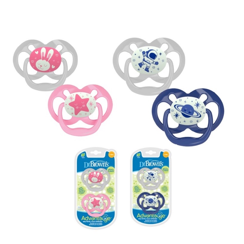 Dr. Brown's Advantage Pacifier Glows In The Dark Stage 2 ( 6-18m) 2 Pack Empeng Bayi