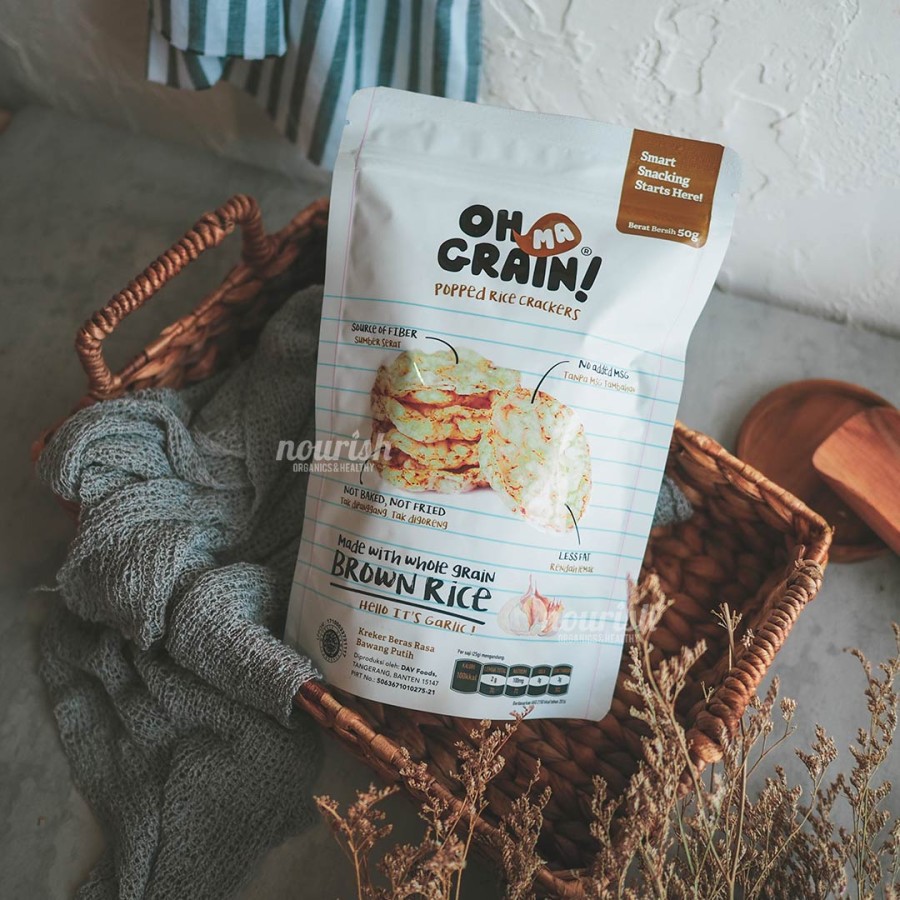 Oh Ma Grain, Organic Brown Rice Cakes Garlic 45 gr