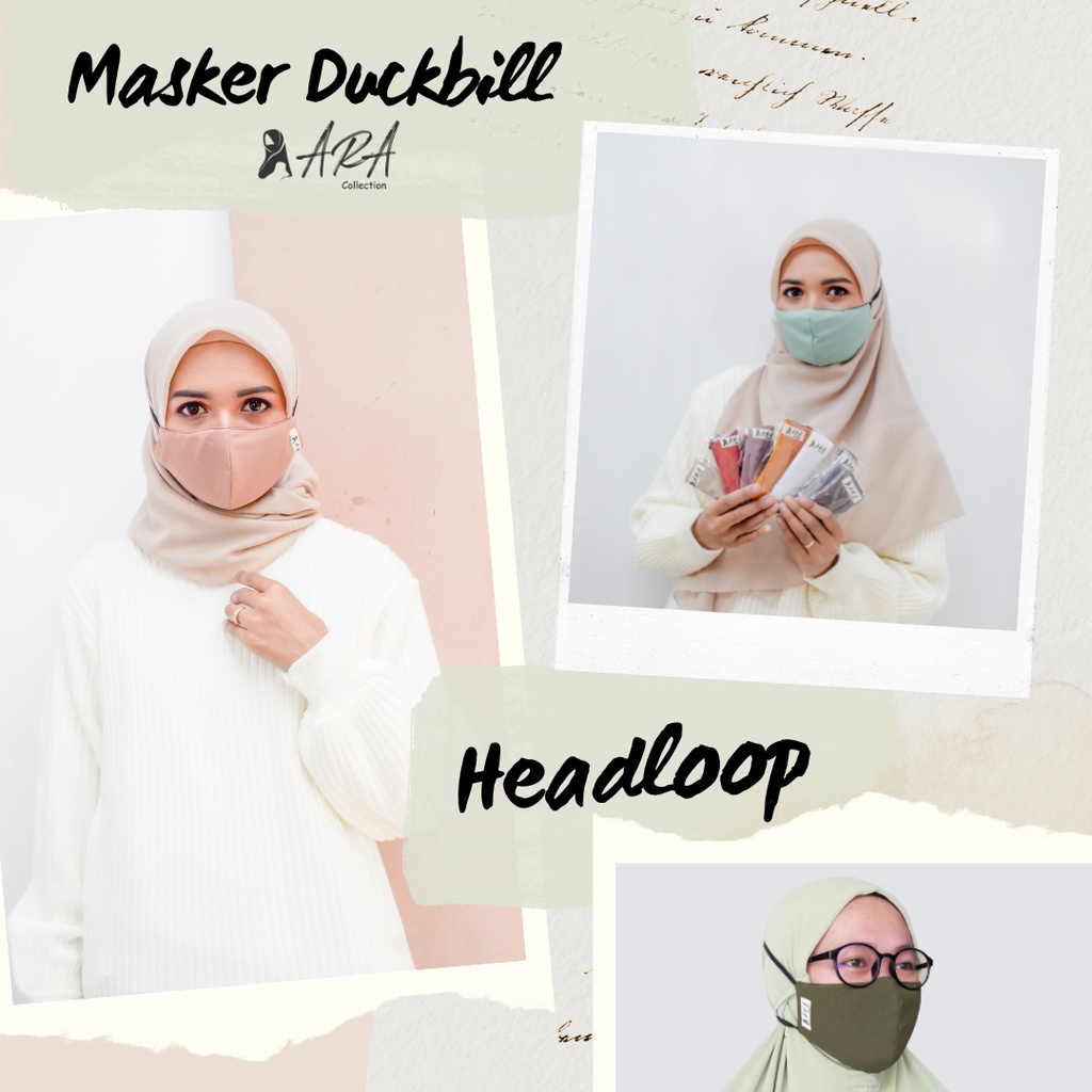 Masker Kain Hijab Duckbill Headloop Katun 3 Lapis 3 Ply Ara