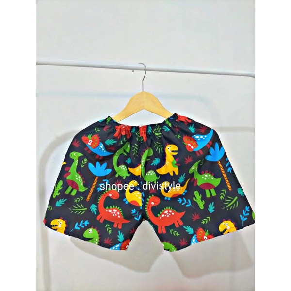 CELANA KOLOR | CELANA SANTAI | CELANA MURAH | GROSIR CELANA PENDEK BOXER PRIA / WANITA DEWASA-Dino hitam