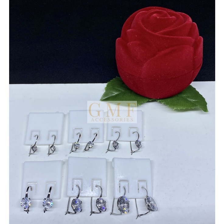 Anting Monel Permata Satu Diamond Bentuk Bulat Anting Swarovski Baja Putih Anti Karat Stainless Steel