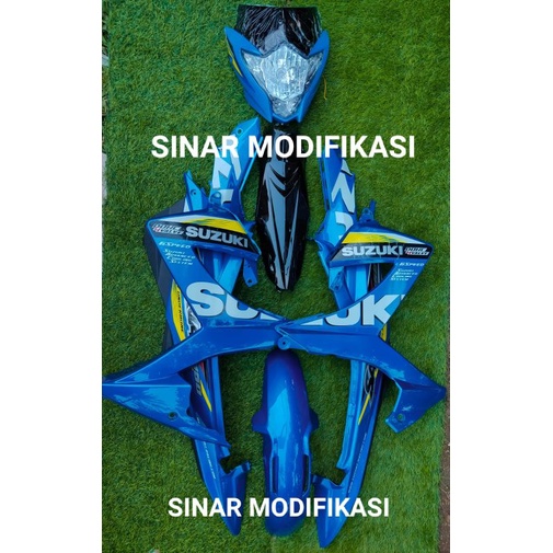 Cover body satria Fu facelift warna biru berkualitas + striping