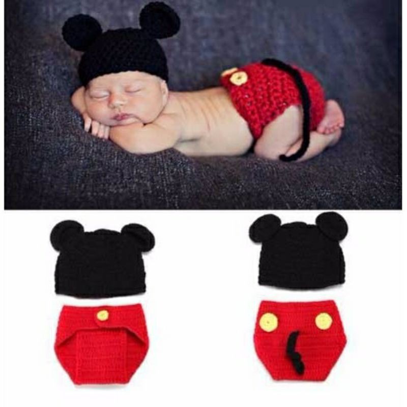 Kostum Bayi Rajut Mickey Miki Foto Bayi Baby Crochet Mouse KOSTUM BAYI KOSTUM FOTO BAYI MICKEY SEPATU KOSTUM RAJUT BAYI