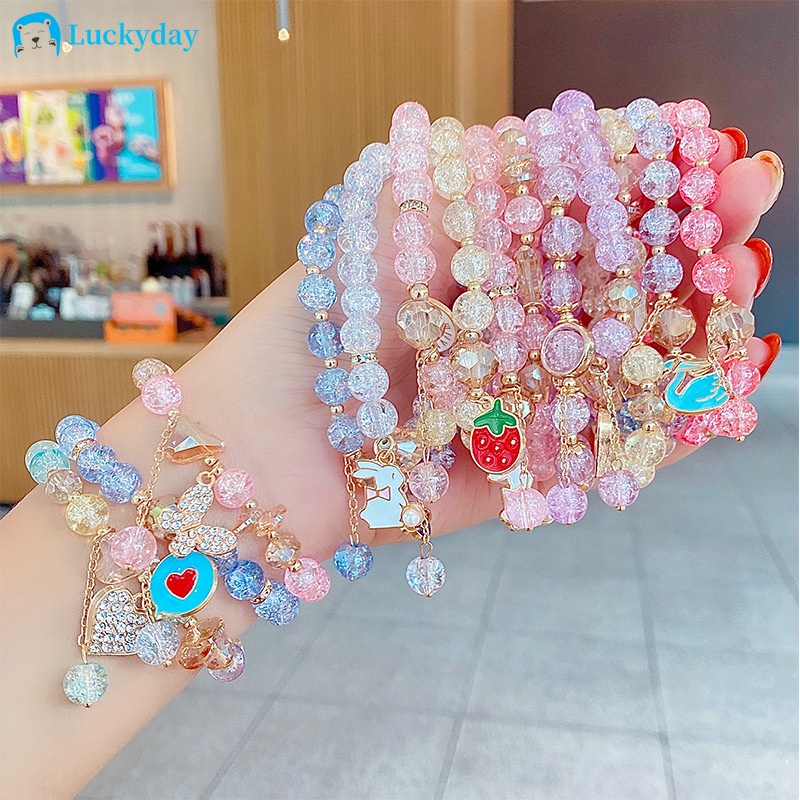 YEEZII Gelang Rantai Manik-Manik Kristal Warna-Warni Bentuk Kartun Hati Butterfly Buah Untuk Wanita