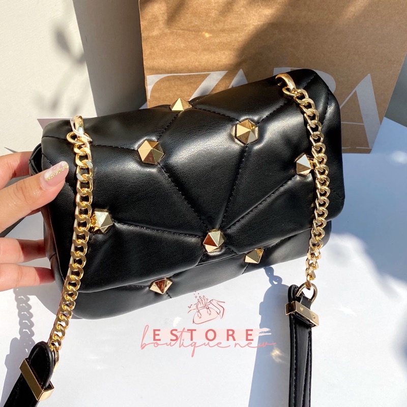 Zr Quilted Studded Crossbody Bag