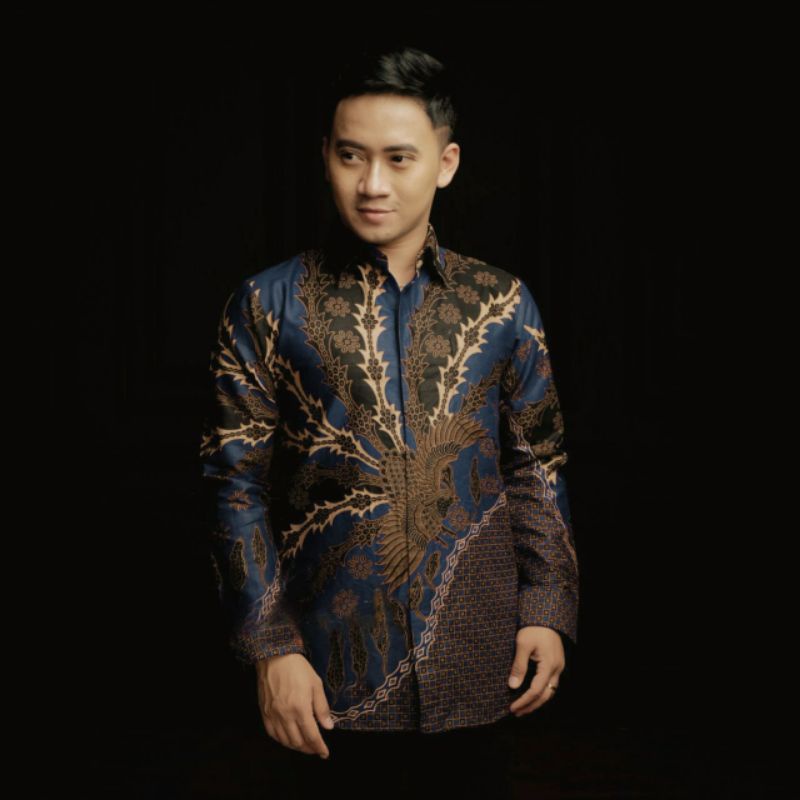 Agrapana Baju Batik Pria Lengan Panjang Batik Premium Modern Rajata size M L XL XXL-Murai navy