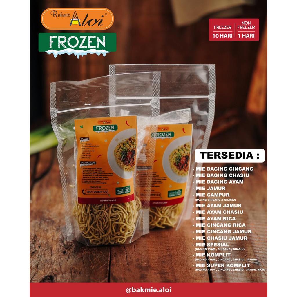 

Bakmie Aloi Frozen Ayam / Cincang / Babi Rica / Cha Siu / Special / Komplit