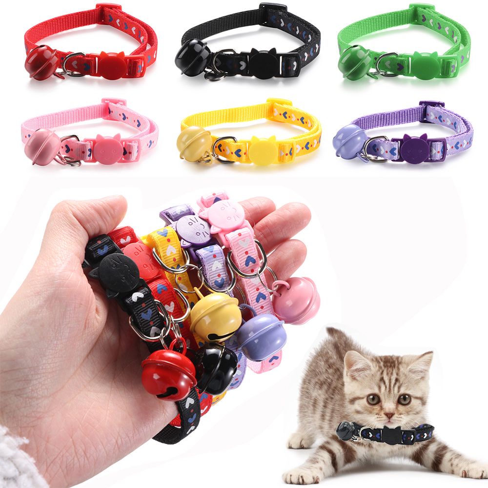 SUYOU Adjustable Dog Collar Puppy Love Heart Cat Collars Pet Supplies Buckle Cat Accessories Bell Pendant Kitten Necklace/Multicolor