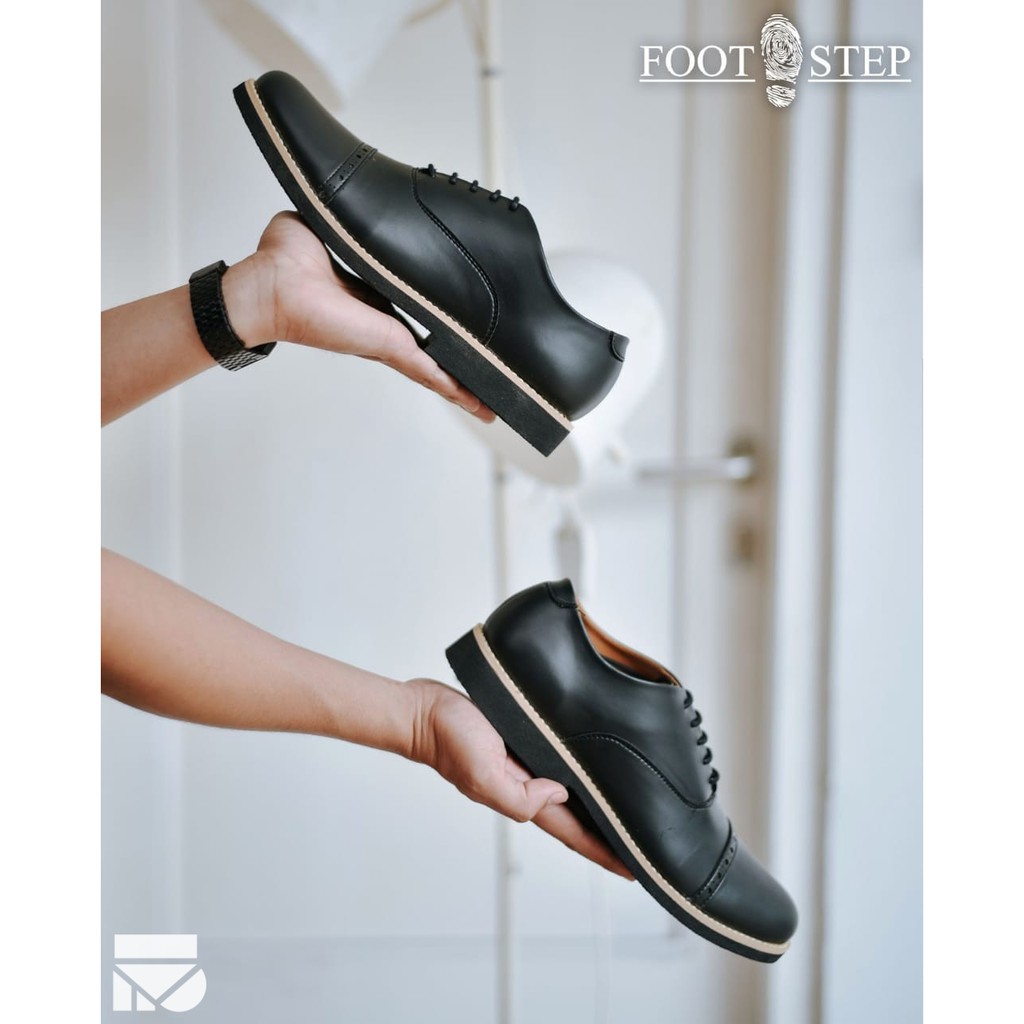 Sepatu Pantofel Klasik Kulit Pria/Cowok/Men Lokal Original Footwear | Oxford Black | FORIND x FSTP