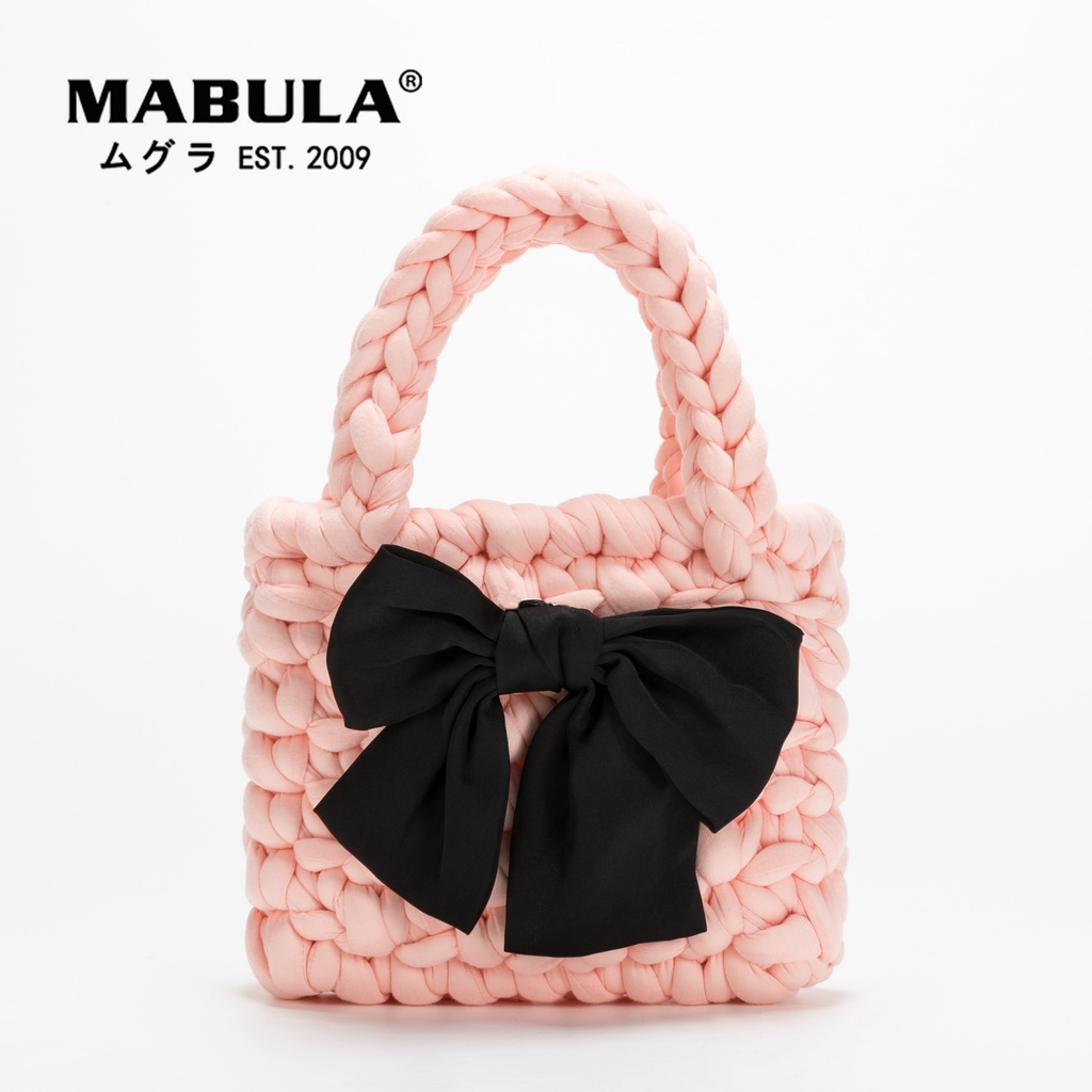 PREORDER MABULA Tas Tangan Wanita Lembut Empuk Rajutan Pegangan Atas Tas Tote Merah Muda Lucu dengan