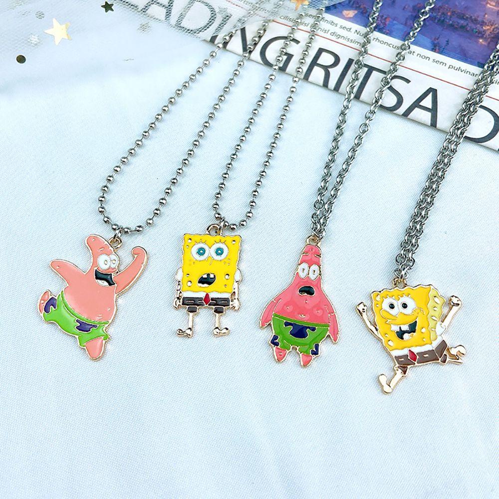 Needway Kartun Kalung Keren Sederhana Perempuan Pria Sweater Rantai SpongeBob Couple Necklace