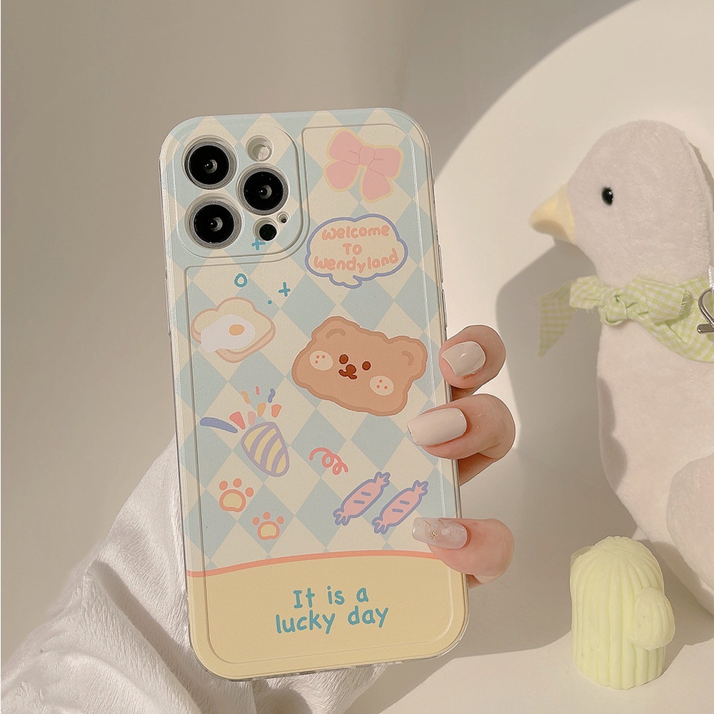 IPHONE Rhombus Plaid Bear Untuk Iphone14 13 12mini 11 Pro Max X Xs Xr8 7 Plus SE 2020 Soft Case