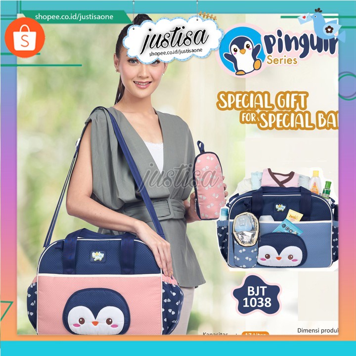 Promo !! PROMO !! Tas Bayi Besar Baby Joy+Tempat Botol Susu Portable Pinguin Serie BJT 1038 - tas diapes baby