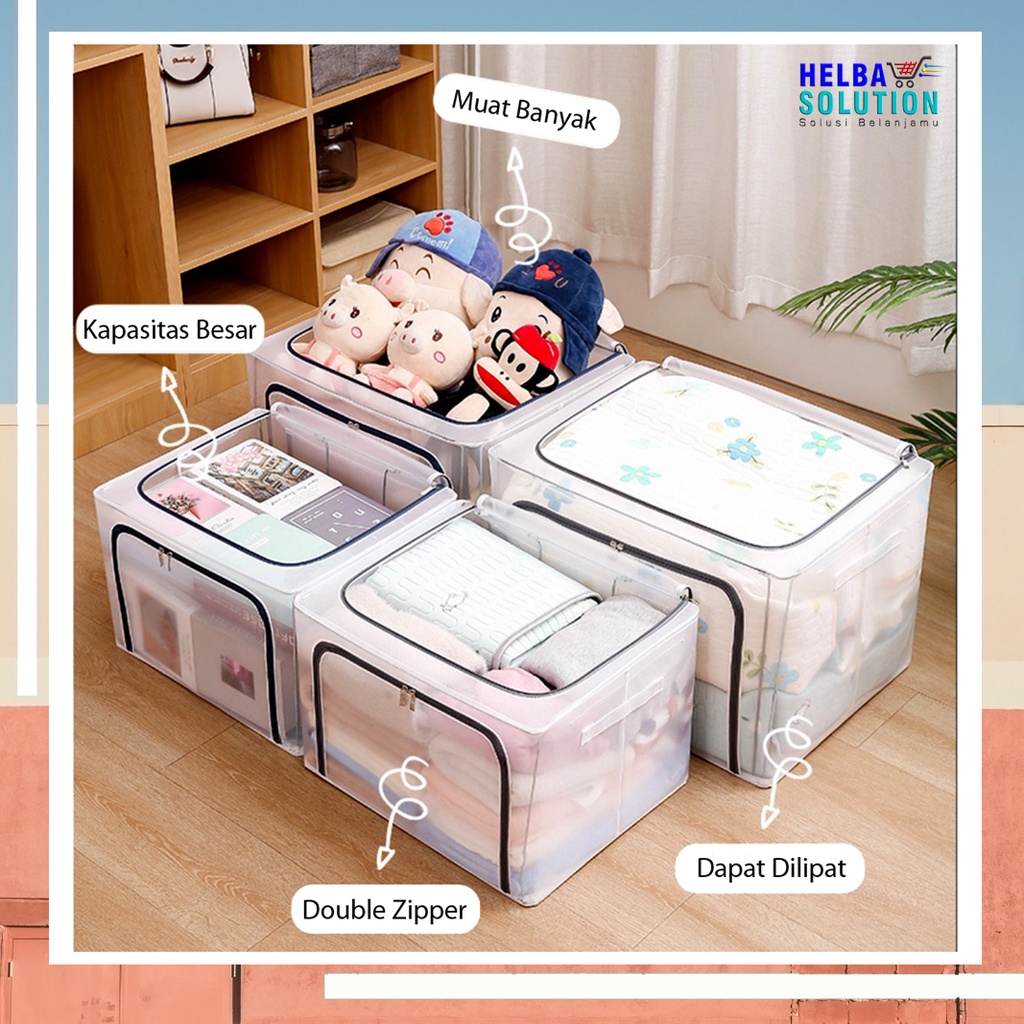 STORAGE BOX 66 Liter Kotak Penyimpanan Pakaian Selimut Bedcover Mainan Tempat Penyimpanan Barang Frame Baja Kapasitas Besar Dapat Dilipat Double Zipper