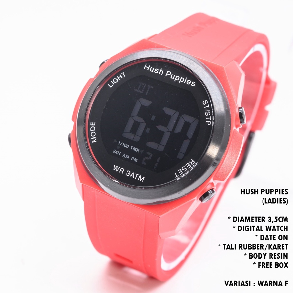 JAM TANGAN WANITA HUSH PUPPIES TALI RUBBER BODY BULAT TANGGAL AKTIF