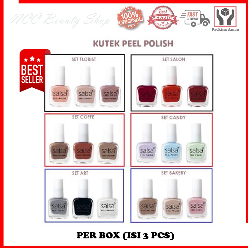 [HALAL] * NCC * SALSA Kutek Peel Off Nail Polish Cat Kuku Cutex - Per BOX - isi 3 Pcs