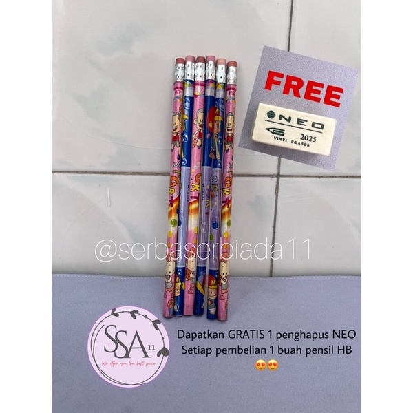 

(FREE PENGHAPUS) Pensil Kayu HB Gambar Boneka Lucu Pink Biru