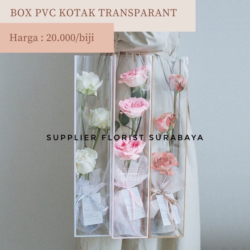 Flower box square PVC tali rantai plastik opp mika tebal/ kotak bunga pvc / vas packaging bunga pvc