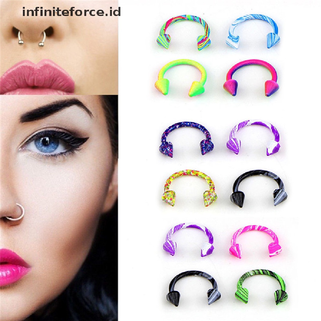 10pcs Cincin Tindik Tubuh Hidung Bibir Bahan Stainless Steel Bentuk Sepatu Kuda