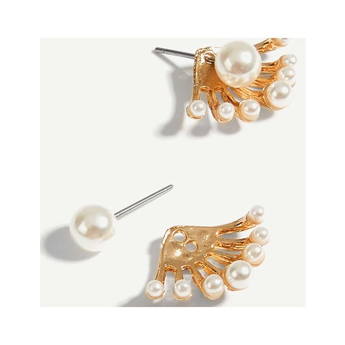 LRC Anting Tusuk Fashion Gold Pearl Flower Stud W77211