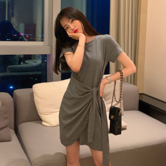 [littlecrab] Dress Wanita Wrapping Hitam Abu-Abu Dress Santai High Class Dress Model Santai Hang Out Dress High Quality Dress Pendek Dress Pesta Dress Simple Polos Elegan Casual Korean Style