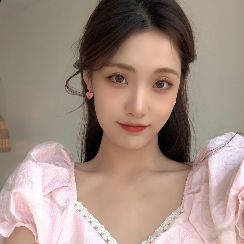 Anting Bentuk Hati Warna Pink Gaya Korea