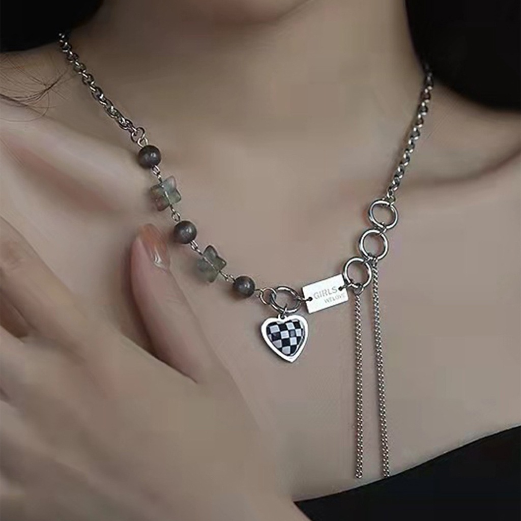 Kalung Motif Kotak-Kotak Hitam Putih Gaya Korea Hip-hop Untuk Unisex