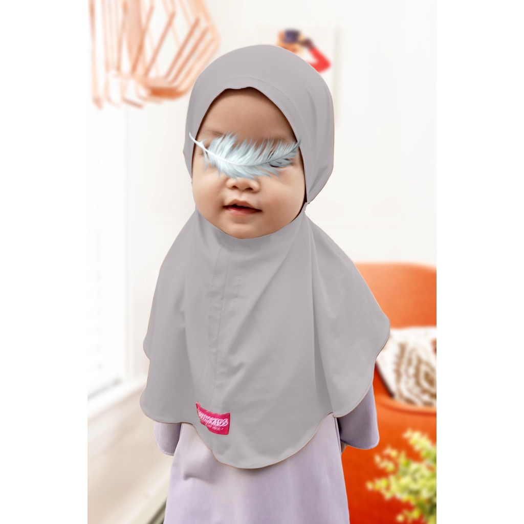 Jilbab Bergo Tali Humaira Hijab Instan Anak Bayi Balita Usia 0 - 2 1/2 Tahun-Abu-abu