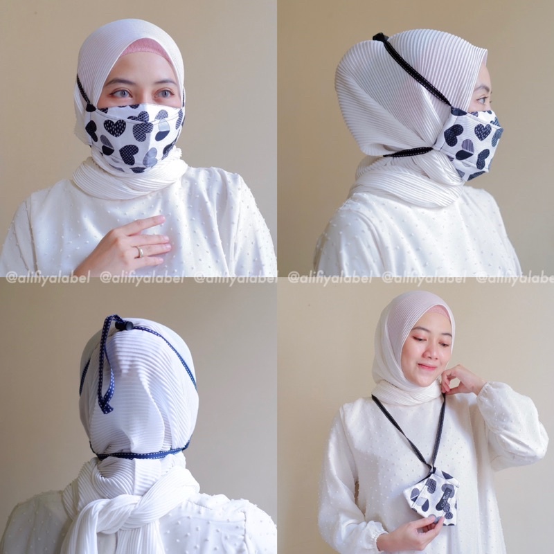 MASKER KAIN 3D 3PLY HEADLOOP STOPPER ORIGAMI NON MEDIS HIJAB “Black&amp;White Series”