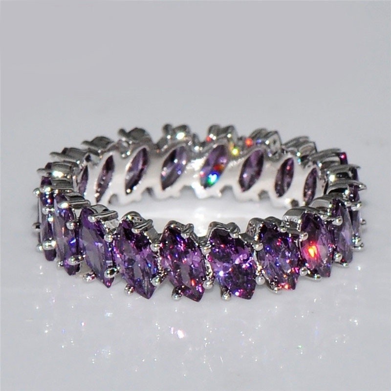 QD Cincin Sterling Silver  Model Daun Amethyst untuk Wanita