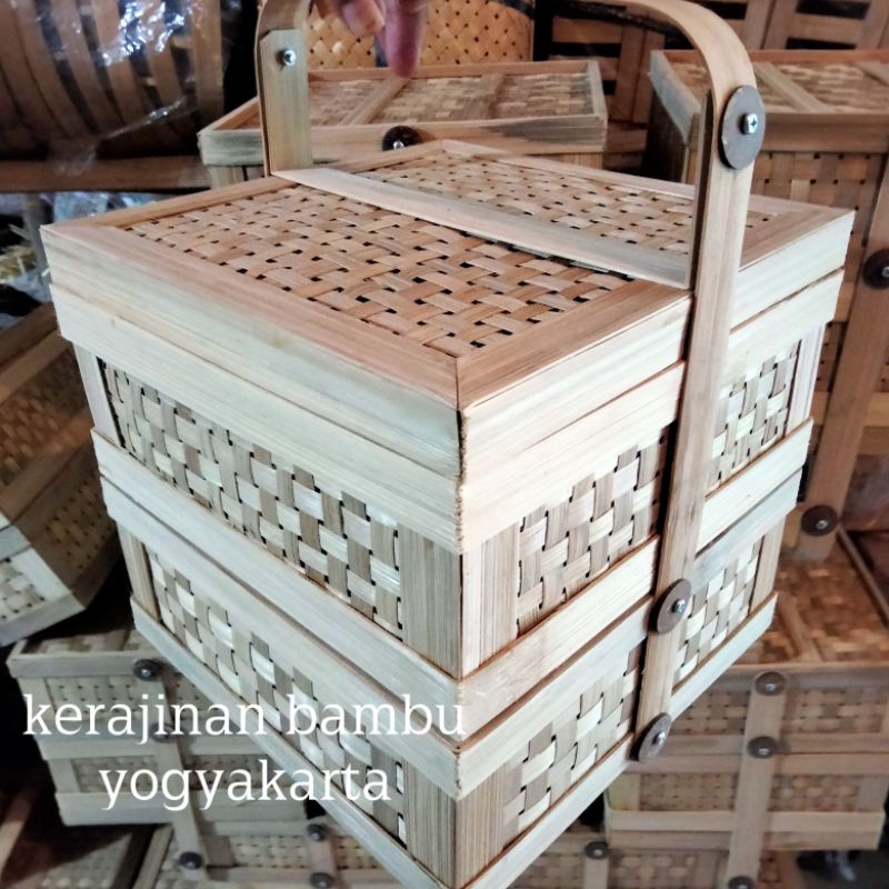 

Rantang bambu 25x25cm susun 2 murah hampers bambu