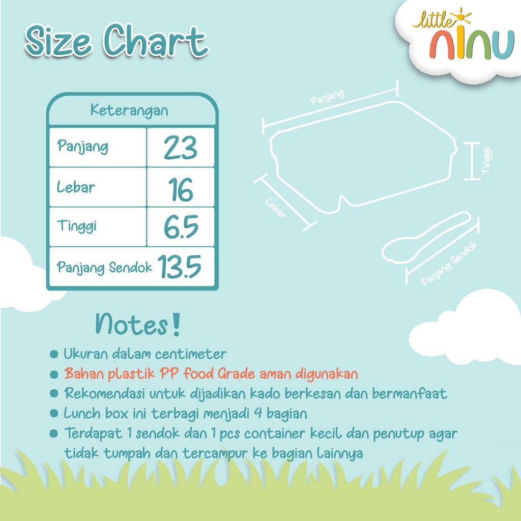 LITTLE NINU Lunch Box Kontainer Polos Isi 4 Bagian