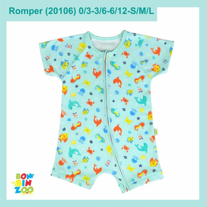 Romper BonBinZoo 0-3 tahun Motif Granit / Jumspuit Bayi / Sleepsuit Resleting