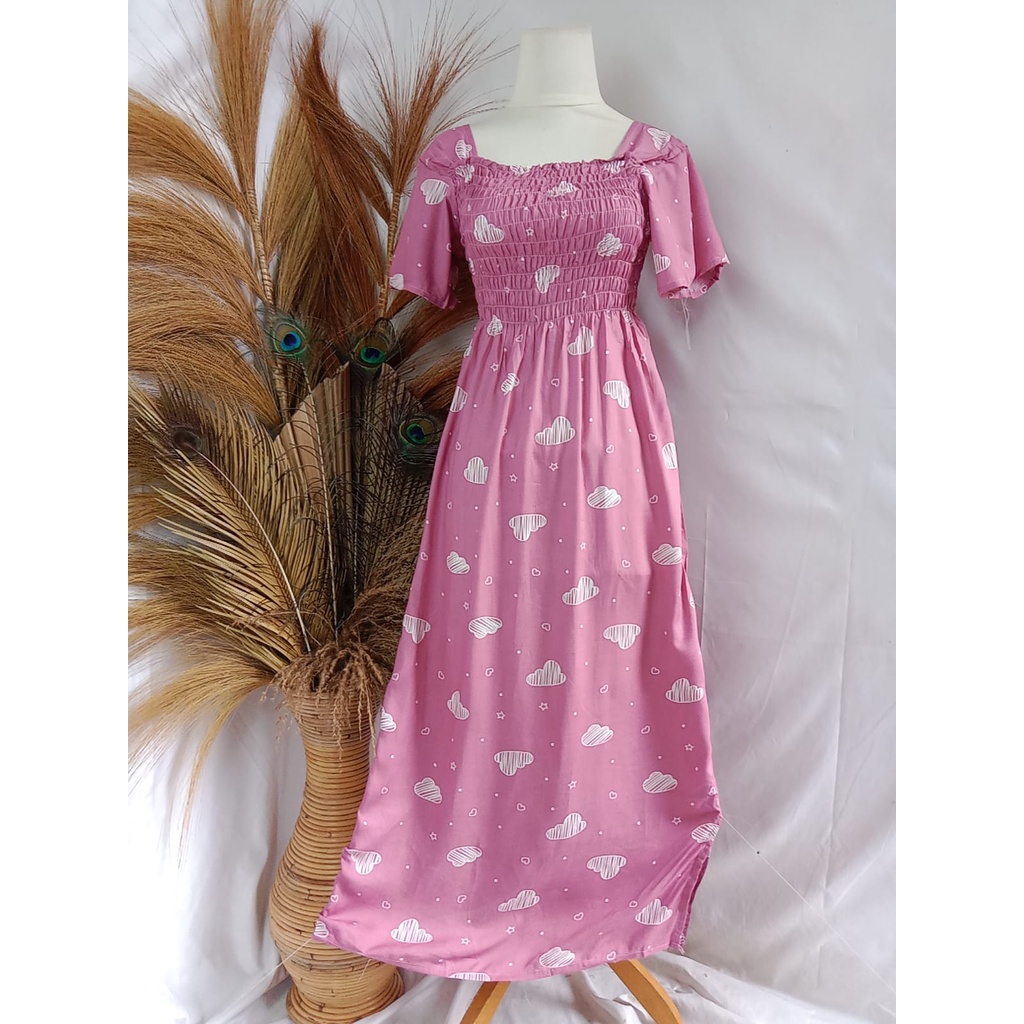 VANESSA PANJANG/DASTER KERUT/DASTER SMOK-AWAN PINK
